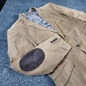 Adolfo Blazer Men's 46R Tan‎ 2 Button Corduroy Sport Coat Jacket Elbow Patches